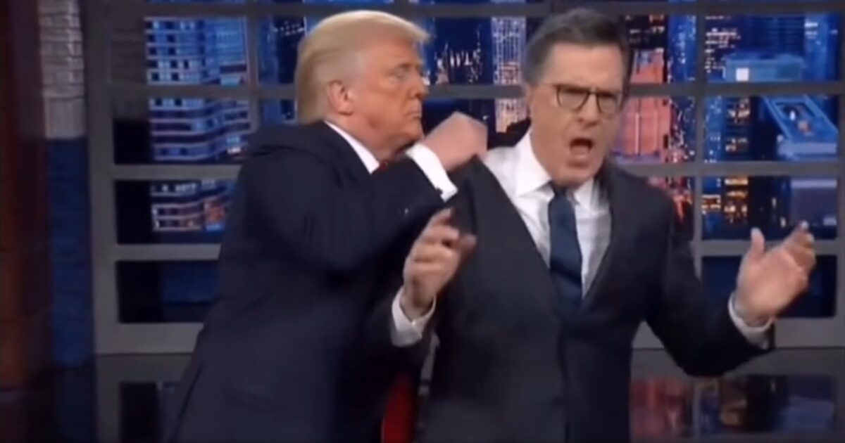 Libs hyperventilating over hilarious video of Trump ‘tossing’ Stephen Colbert